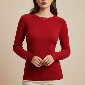 CARLISLE Vintage Red Silk Blend Ribbed Panel Fitted Hourglass Pullover Sweater